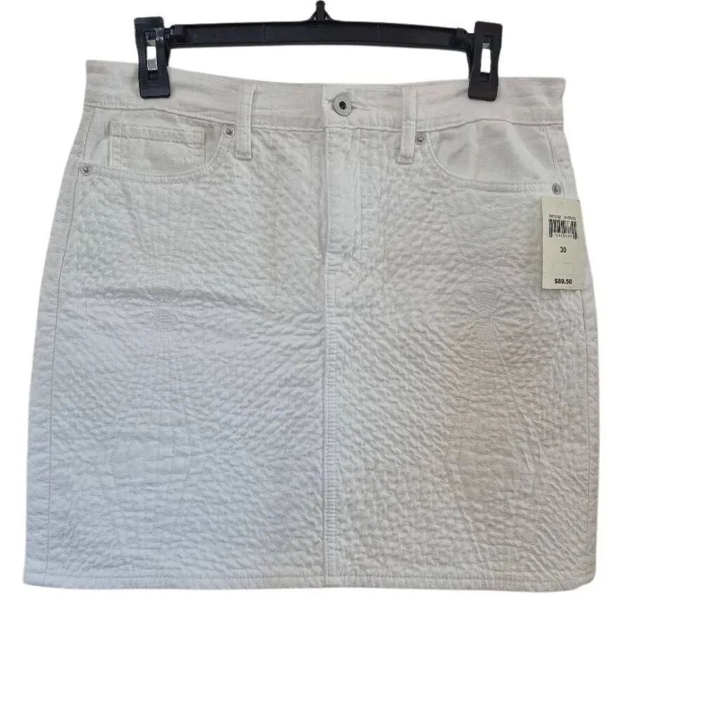 Lucky Brand Women's White Cotton Quilted Denim Skirt NEW NWT